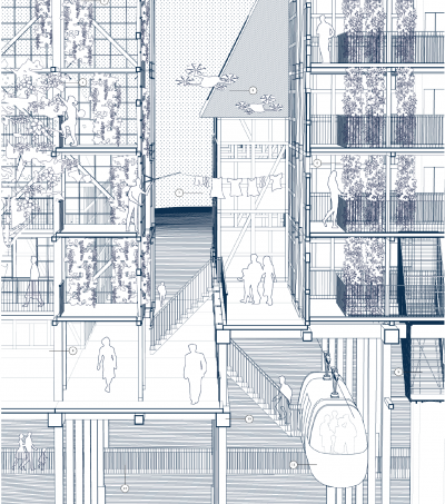 The relation between The Soapnut House and dwelling 01 viewing the inhabitants usage of the constructed and the waters