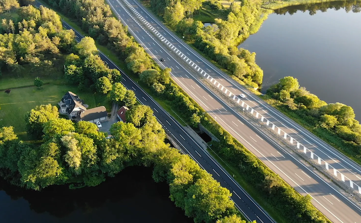 The E45 highway crossing Skanderborg Lake.